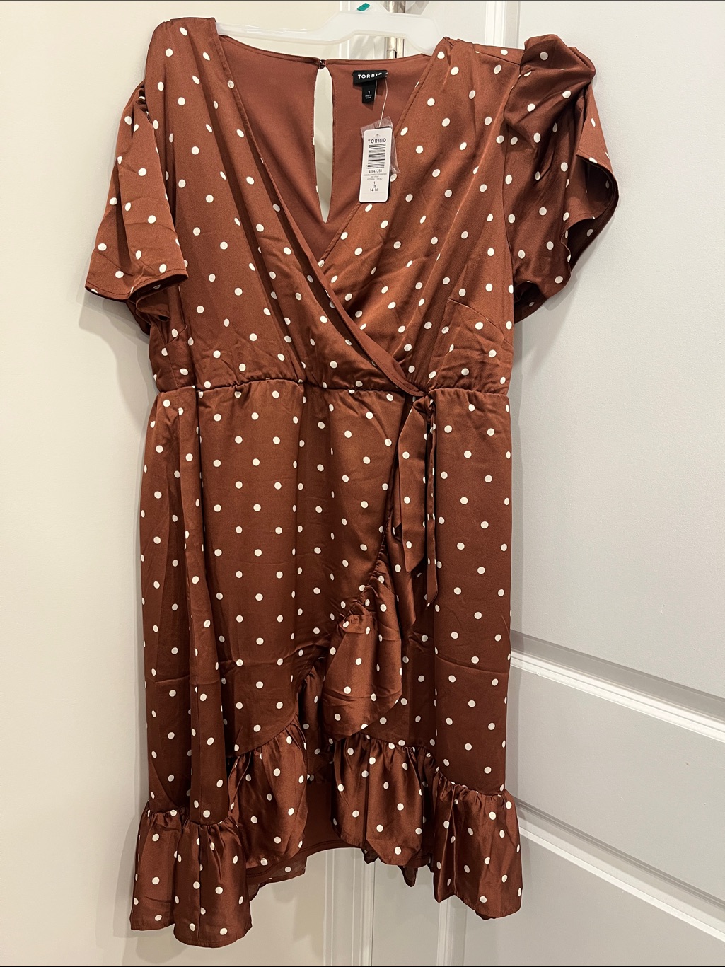 Torrid Brown Polka Dot Wrap Mini Dress